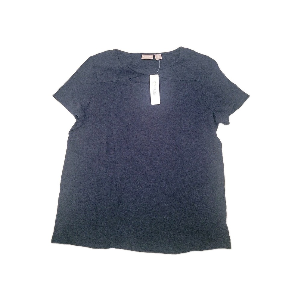 CHICO'S NEW Twisted Keyhole NEW Deep Navy 1 Blouse Cotton Beach Summer Comfort